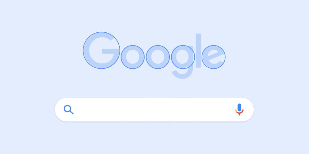 Image showing Google logo with design effects pointing to its roundness.