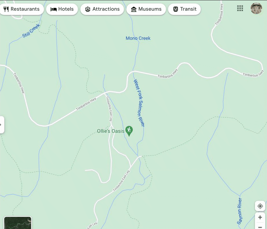 Animated GIF showing trails on Google Maps and how you can select and label them; this one is being saved to a list called “trails.”