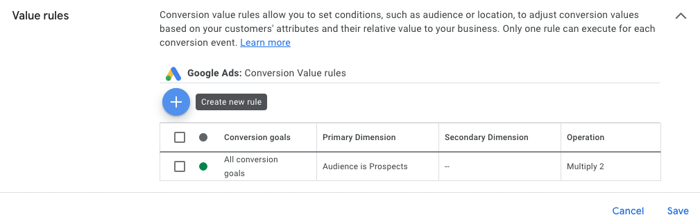 Conversion value rules