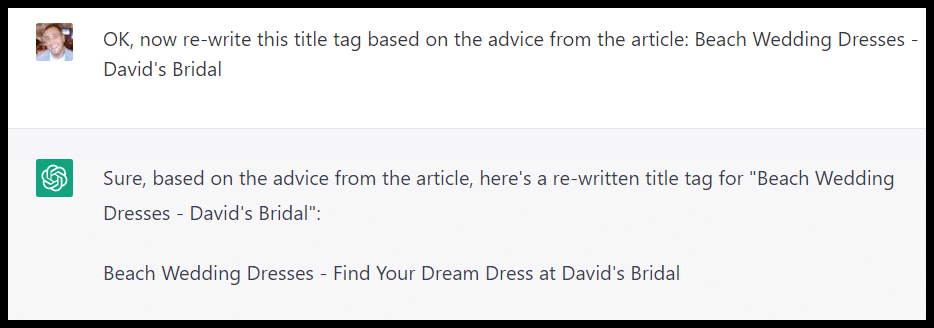 ChatGPT output title tag - dream dress