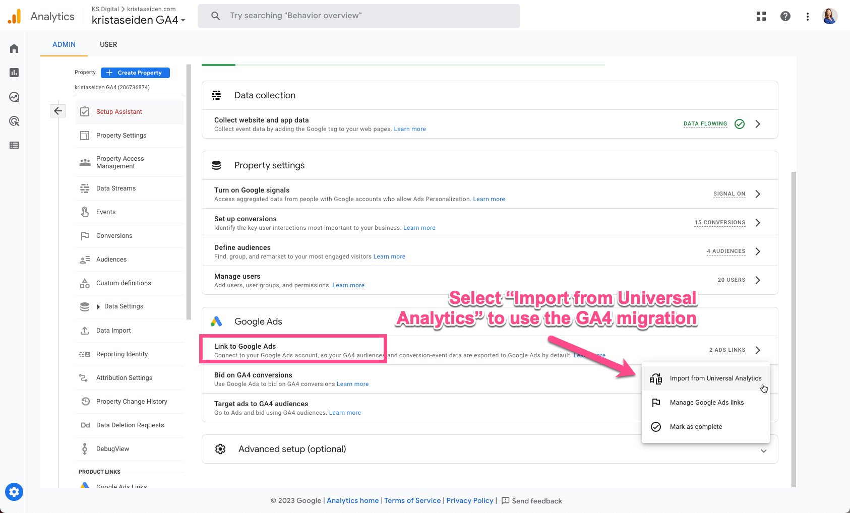 GA4 Setup Assistant Google Ads linking