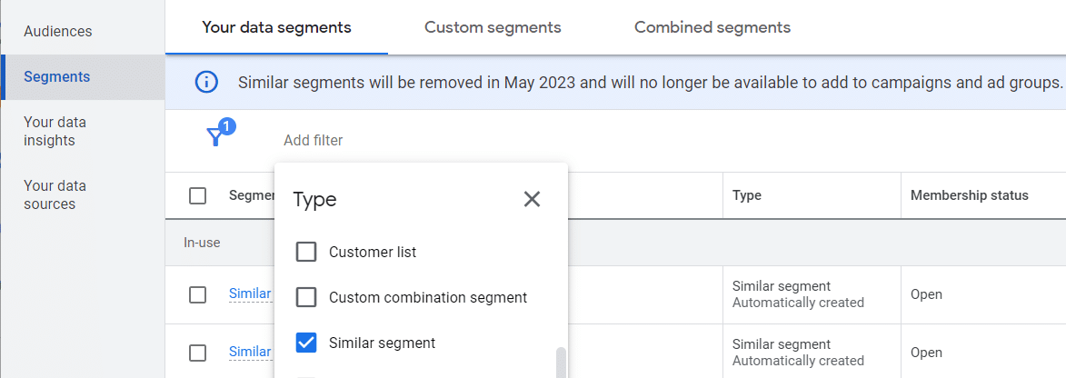 Similar segments - Google Ads