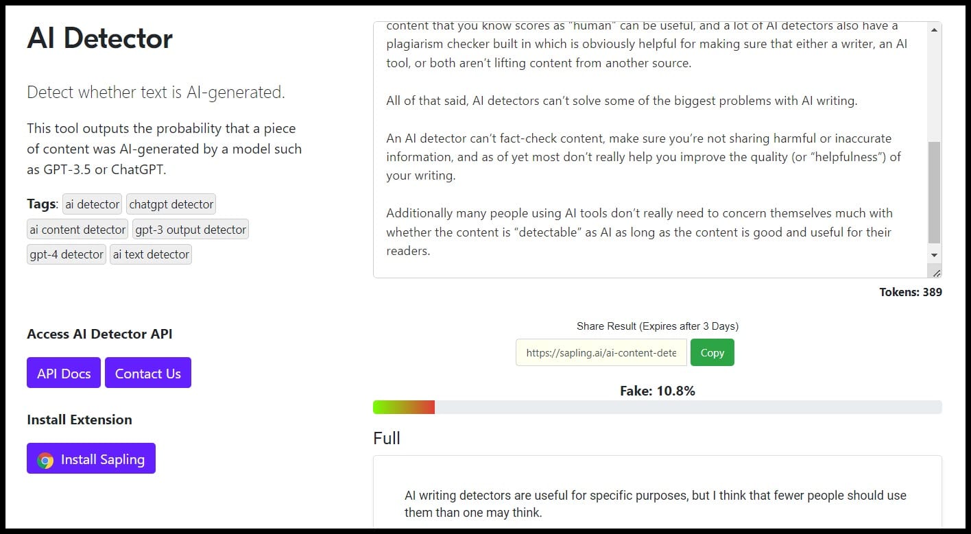 Sapling AI Detector