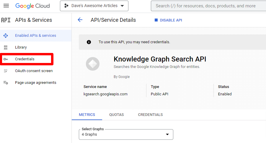 Google Cloud Knowledge Graph Search API page