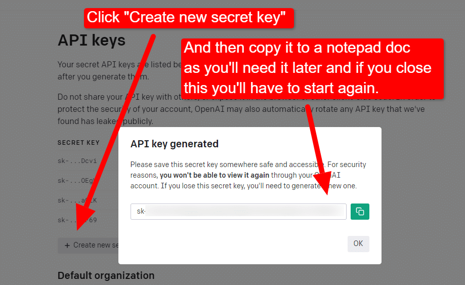 Creating your OpenAI key