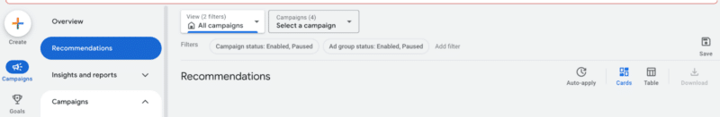 Google Ads - Campaigns > Recommendations