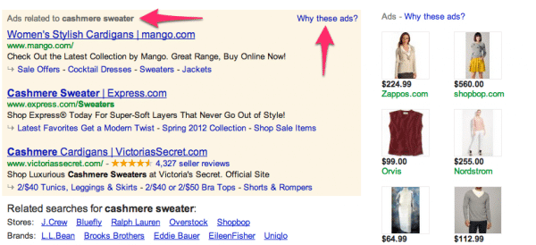 An example of a Google Ad (formerly AdWords) from the 2010s.