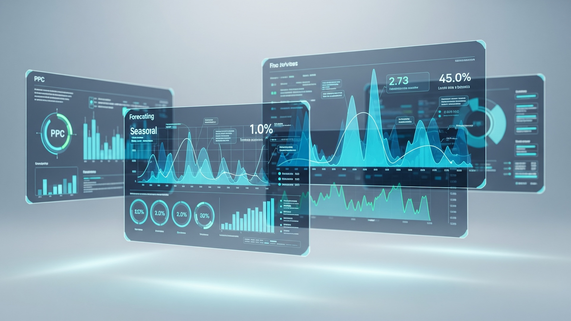 A conceptual image of futuristic holographic data visualizations