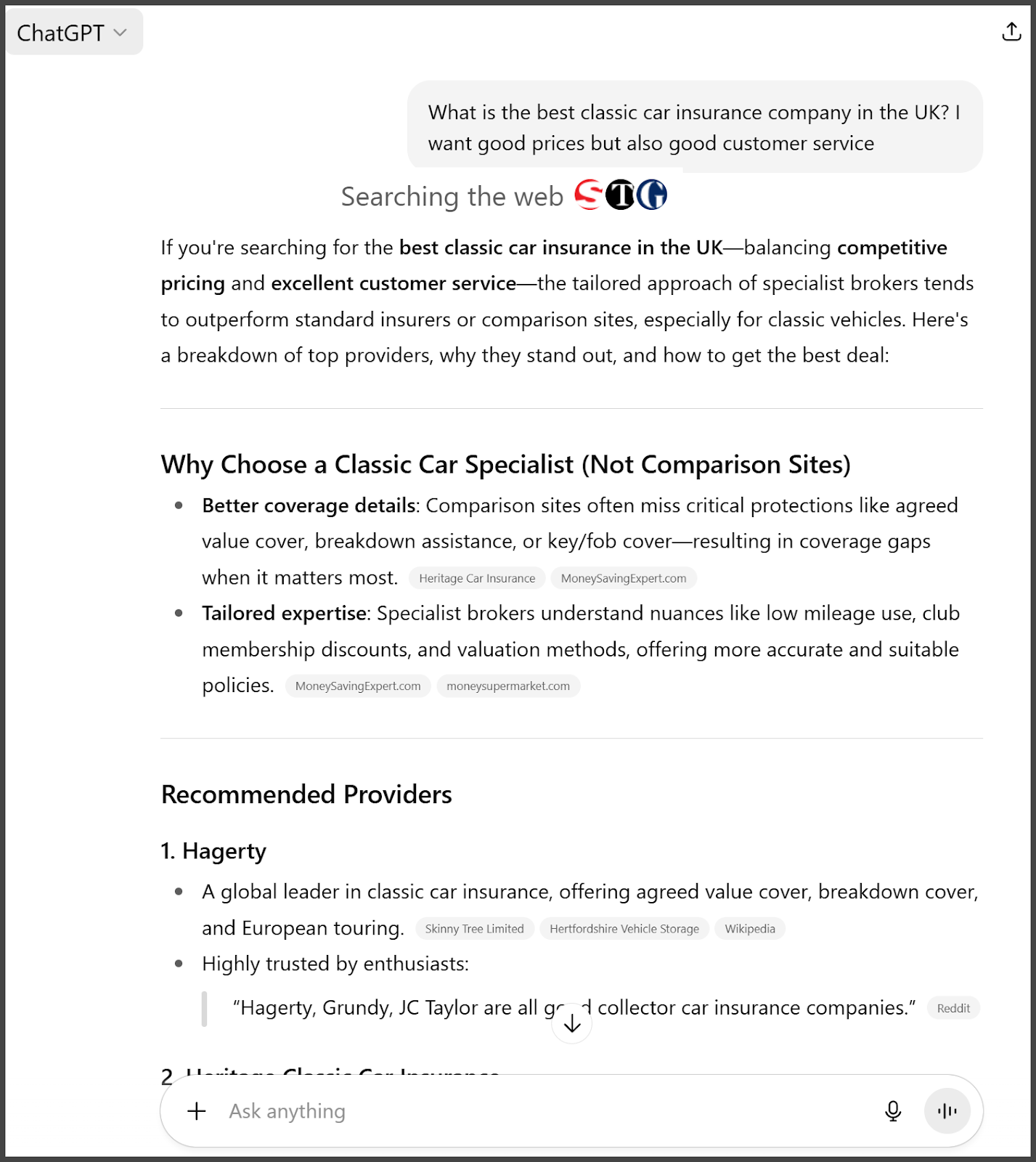 chatgpt - classic car insurance uk