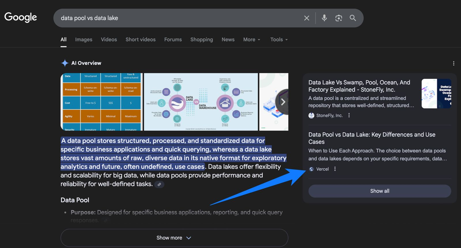 Google AI Overviews - data pool vs data lake