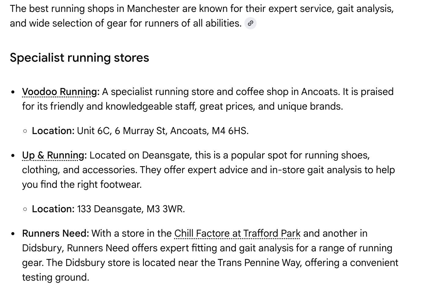 Specialist running stores - example