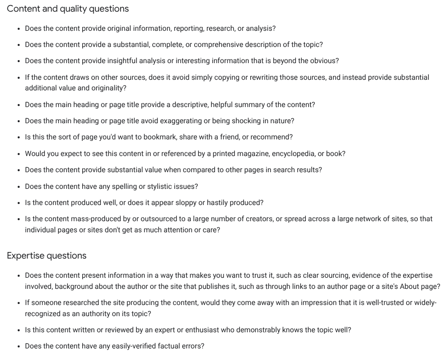 Source: Creating helpful, reliable, people-first content,” Google Search Central