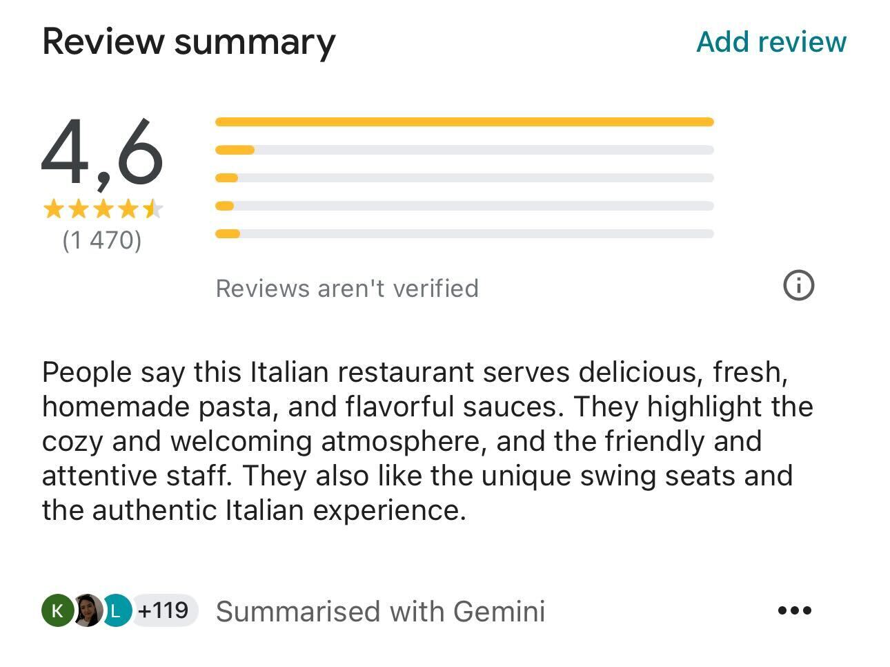 Google AI review summaries