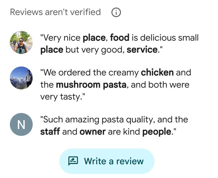Google review snippets