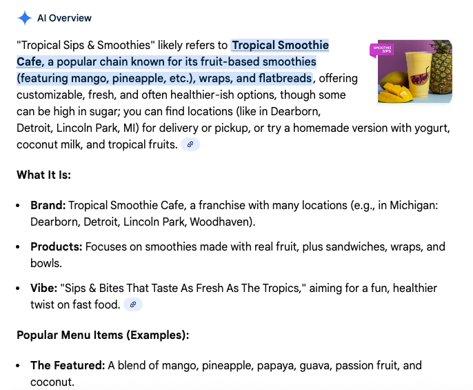 AI Overviews - Tropical Sips & Smoothies