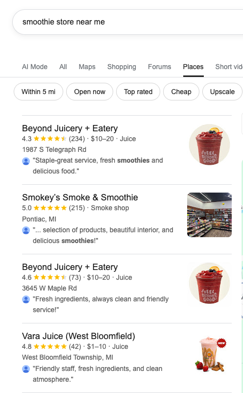 Smoothie store near me